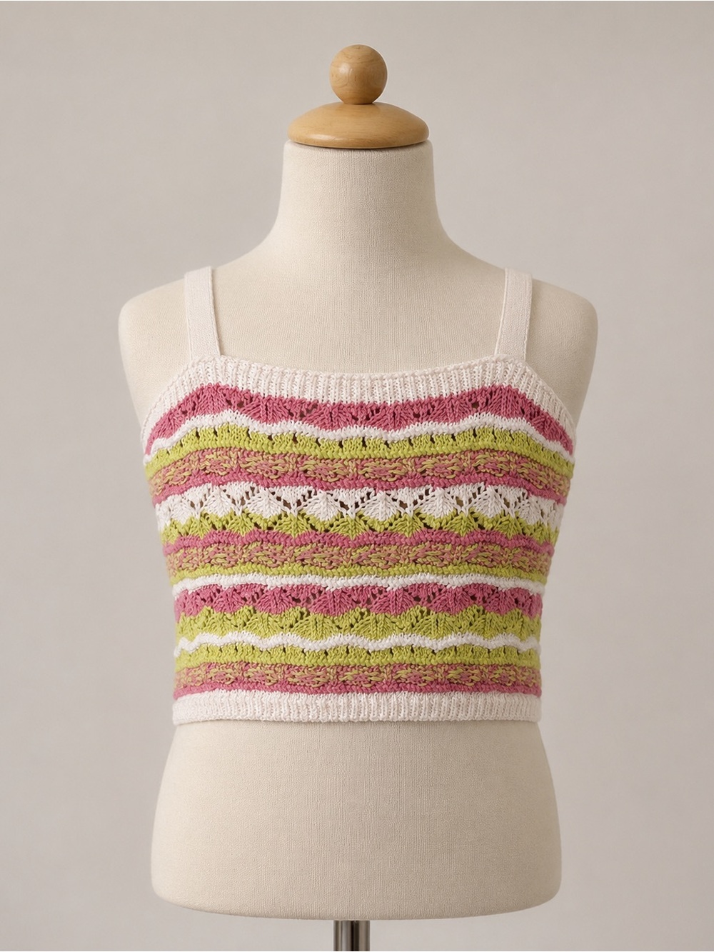 Zara Pink, Lime & Cream Striped Knit Crop Tank